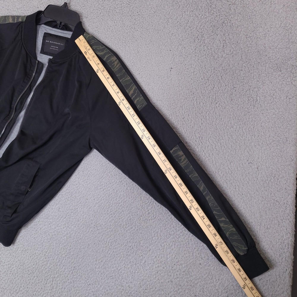 No‎ Boundaries Mens Bomber Jacket Small Black Soot Camo Sleeve *Broken Zipper - Picture 12 of 13